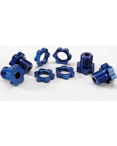 Traxxas 5353X Wheel hubs, splined, 17mm (blue-anodized) (4)/ wheel nuts, splined, 17mm (blue-anodized) (4)/ screw pins, 4x13mm (with threadlock) (4)