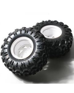 HBX 6598-P010 Tire, White Wheel 1" offset mounted complete 2pcs 1/10