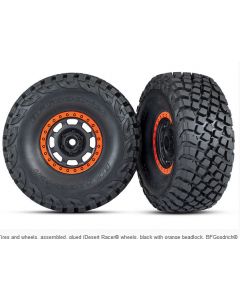 Traxxas 8472 Tires and wheels, assembled, glued (Desert Racer® wheels, black with orange beadlock, BFGoodrich® Baja KR3 tires) (2) 1/7