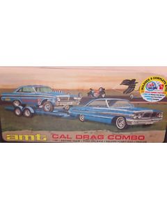 AMT 1223 Cal Drag Combo - Ford Galaxie, Falcon Funny Car & Trailer Plastic Model Kit 1/25