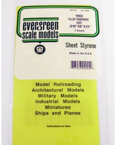 Evergreen 9904 STYRENE,YELLOW TRANSPARENT SHEETS, .010"x6"x12"  (2pcs)