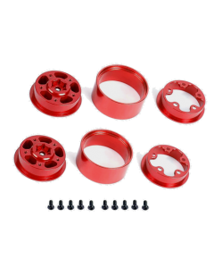 Integy 30790RED Billet Machined Alloy Wheels (2) for Axial 1/24 SCX24 Rock Crawler