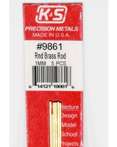 K&S 9861 ROUND BRASS ROD 1mm DIAMETER (300mm LENGTHS) 5pcs