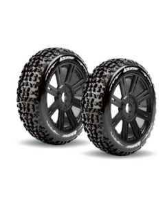 Louise 3108SB B-MAZINGER Buggy Tire Set - Mounted - Soft - Black Spoke Wheels - Hex 17mm (2pcs) 1/8
