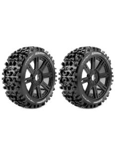 Louise 3130SB B-PIONEER Buggy Tire Set - Mounted - Soft - Black Spoke Wheels - Hex 17mm 1/8