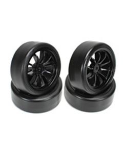 Team Magic 503333BK 1/10 Drift - mounted Tires - 10 Spoke Black wheels - 12mm Hex - Hard (4 pcs)