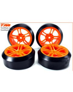 Team Magic 503390 1/10 Drift mounted 5-Spoke Orange wheels 12mm Hex - 45° - Hard (4 pcs)