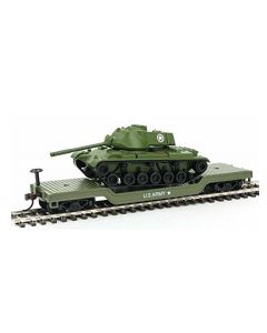 Model Power 98225 US Military Action Series Flat Car w/ Patton Tank - HO Scale