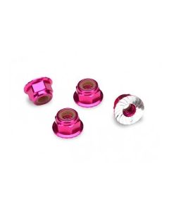 Traxxas 1747P Nuts, 4mm flanged nylon locking (alu, pink anodized) (4)