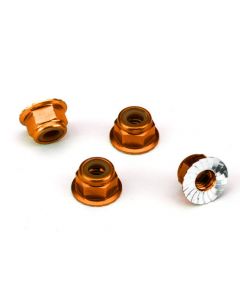 Traxxas 1747T Nuts, aluminum, flanged, serrated (4mm) (orange-anodized) (4)