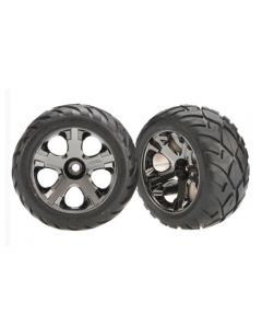 Traxxas 3777A Tires & wheels, assembled, glued (All-Star black chrome wheels, Anaconda® tires, foam inserts) (nitro front)  1/10