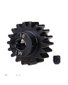 Traxxas 6491R Gear, 18T pinion (machined) (1.0 metric pitch) (fits 5mm shaft)/ set screw (for use only w/steel spur gears)