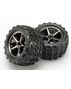 Traxxas 7174A Tires & wheels, assembled, glued (Gemini black chrome wheels, Talon tires, foam inserts) (2) 1/16