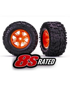 Traxxas 7772T Tires & wheels, assembled, glued (X-Maxx® orange wheels, Maxx® AT tires, foam inserts) (2) 1/6