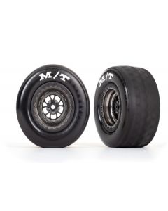 Traxxas 9475A Tires & wheels, assembled, glued (Weld satin black chrome wheels, Mickey Thompson® ET Drag® Slicks, foam inserts) (rear) (2) 1/10