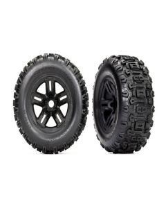 Traxxas 9672 Tires & wheels, assembled, glued (3.8" black wheels, Sledgehammer® tires, foam inserts) (2) 1/8