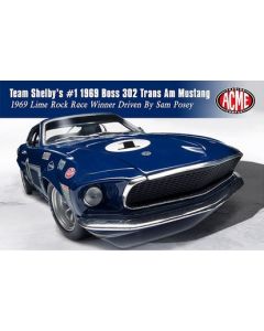 Acme 1801819 1969 Boss 302 Trans Am Mustang - Sam Posey Lime Rock Winner 1/18